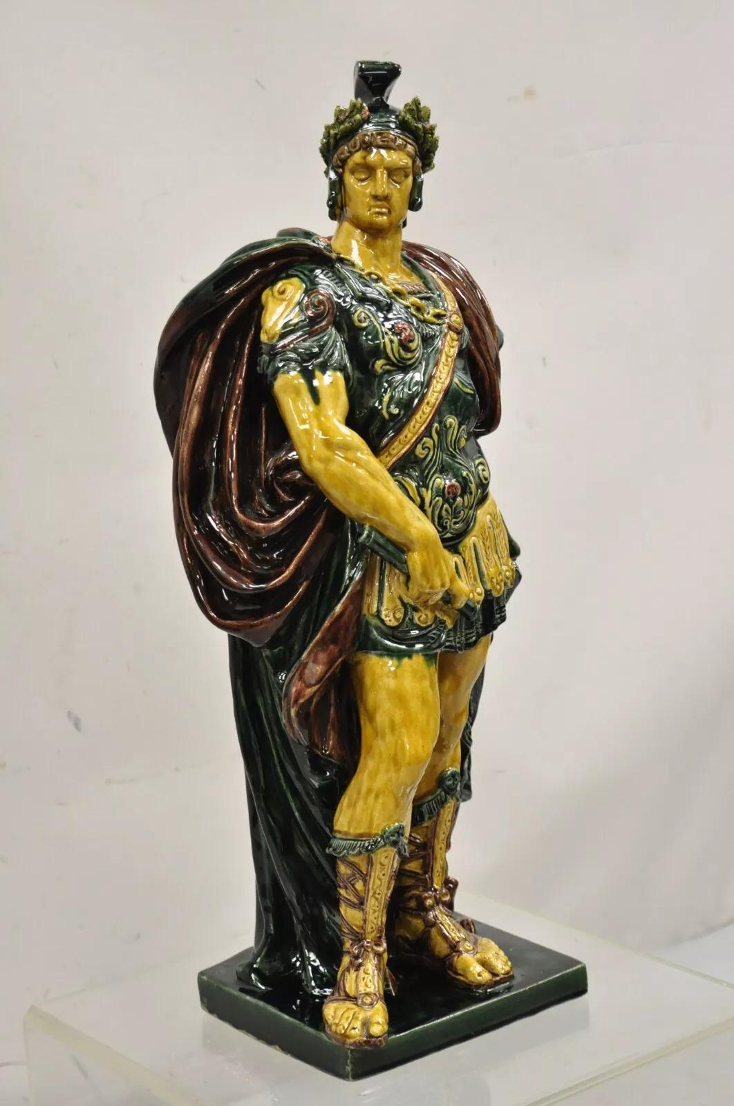 Unknown Majolica Alexander the Great Greek Warrior Soldier Glazed Pottery Sculpture For Sale