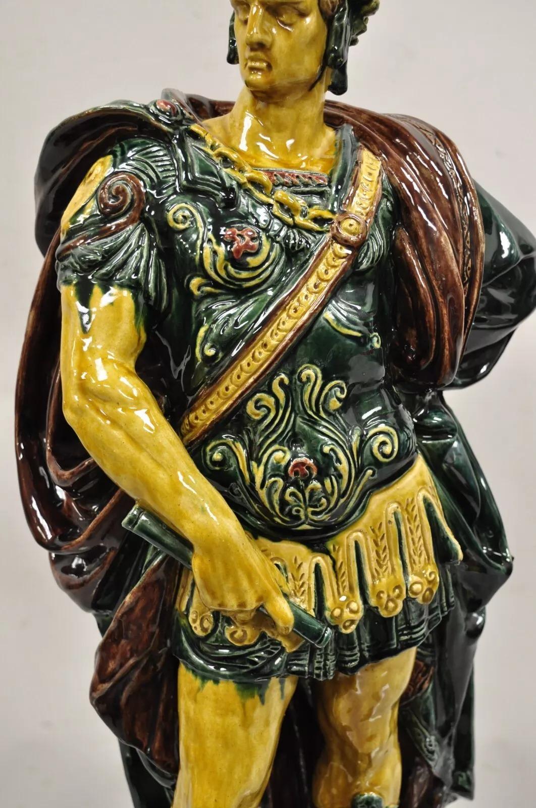 Ceramic Majolica Alexander the Great Greek Warrior Soldier Glazed Pottery Sculpture For Sale
