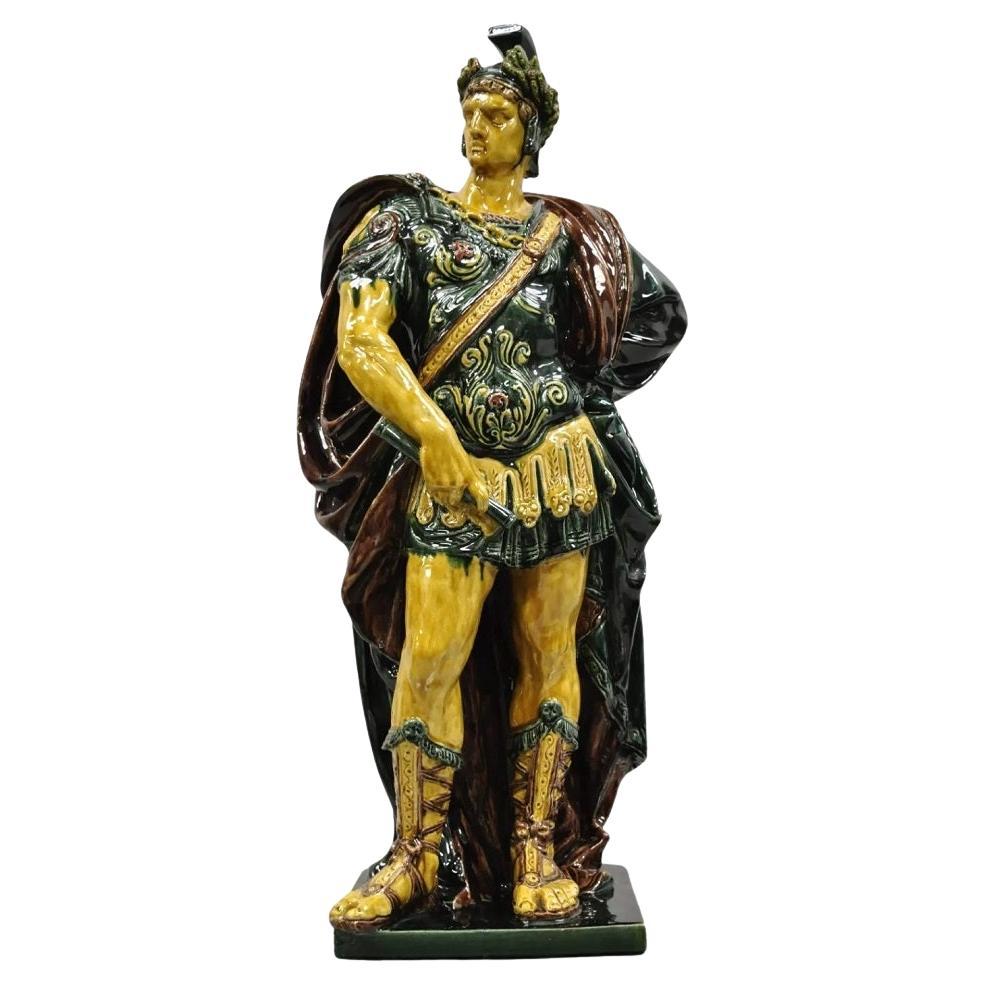 Majolica Alexander the Great Greek Warrior Soldier Glazed Pottery Sculpture