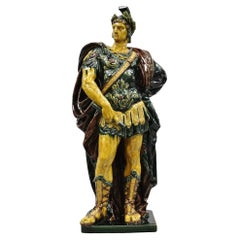Majolica Alexander the Great Greek Warrior Soldier Glazed Pottery Sculpture