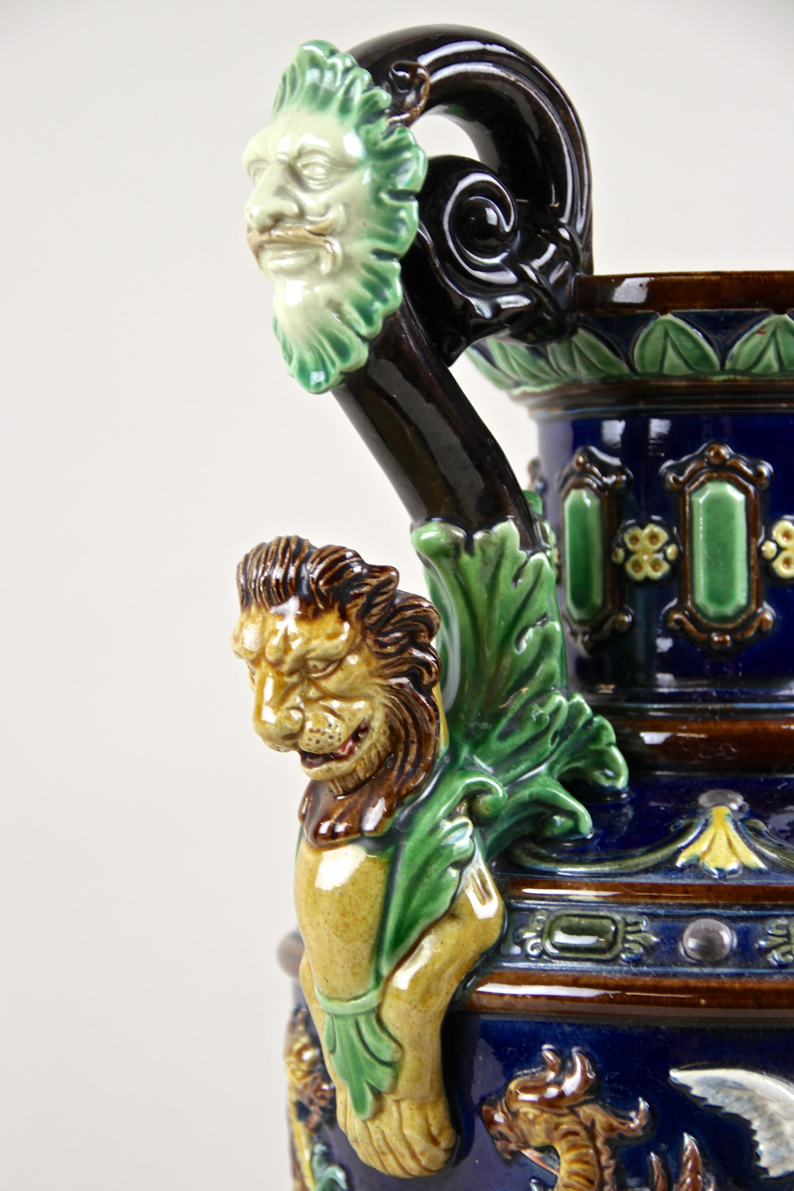 Hand-Painted Majolica Amphora Vase by Johann Maresch, Bohemia, circa 1870