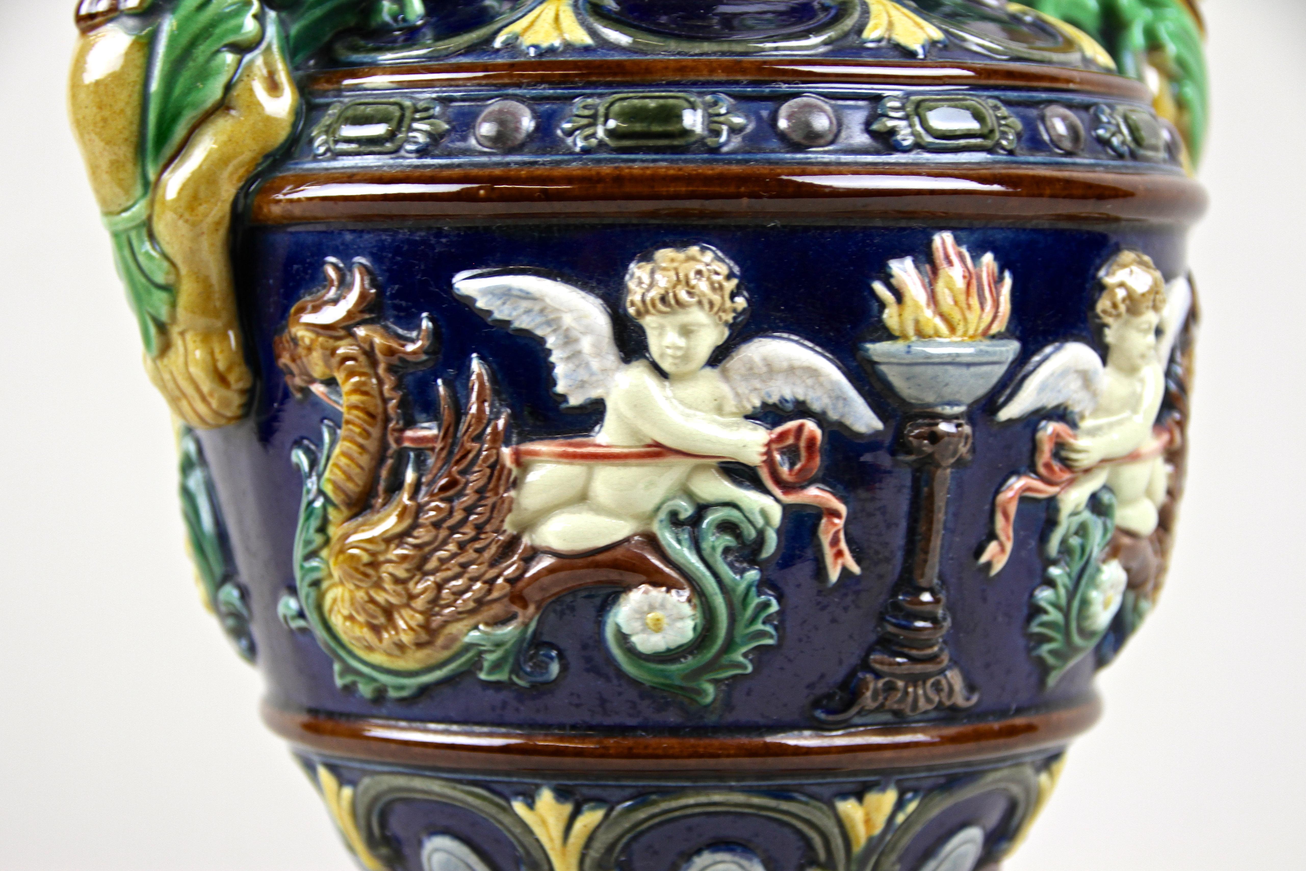 Majolica Amphora Vase by Johann Maresch, Bohemia, circa 1870 In Good Condition In Lichtenberg, AT