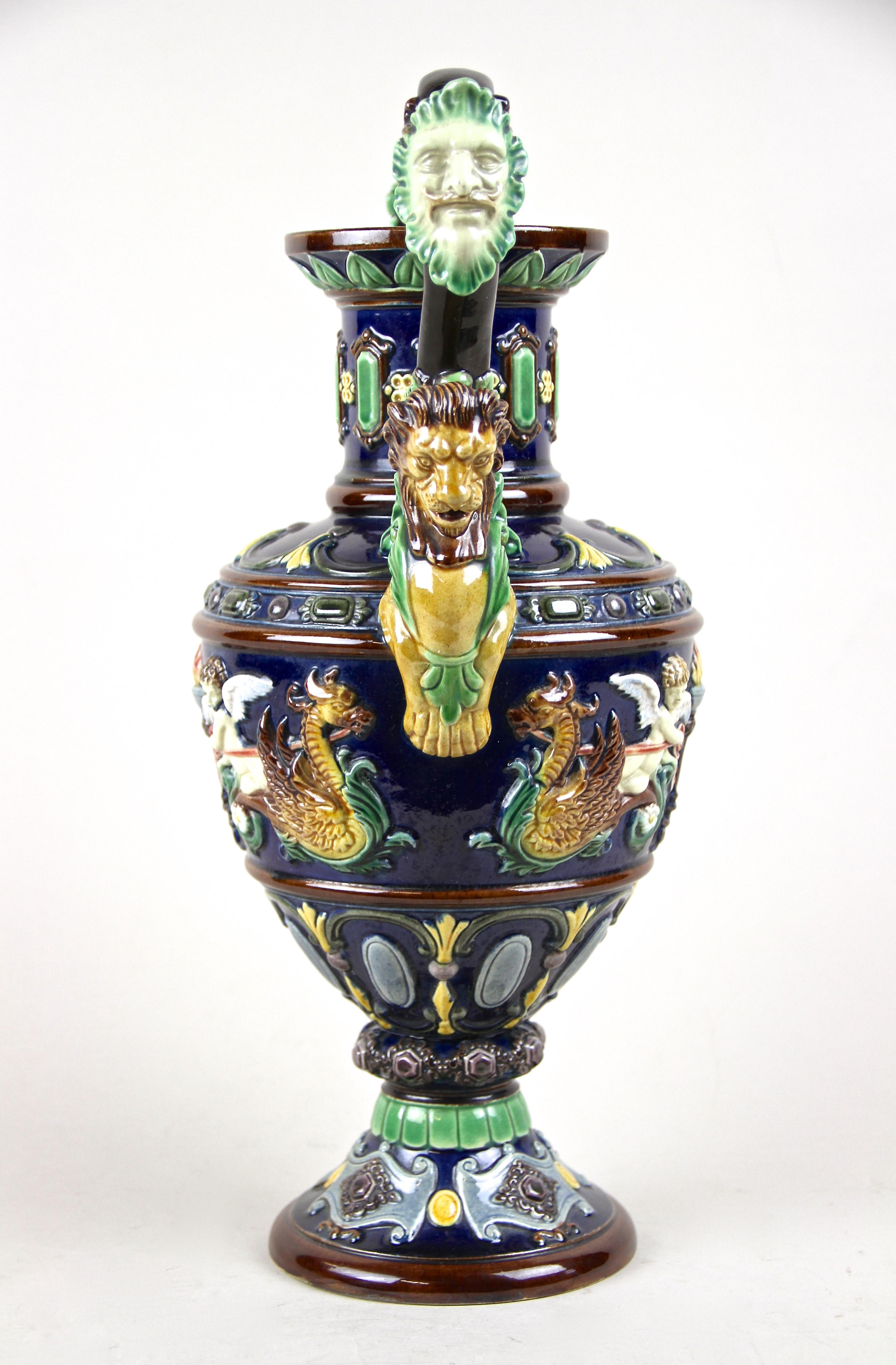 19th Century Majolica Amphora Vase by Johann Maresch, Bohemia, circa 1870