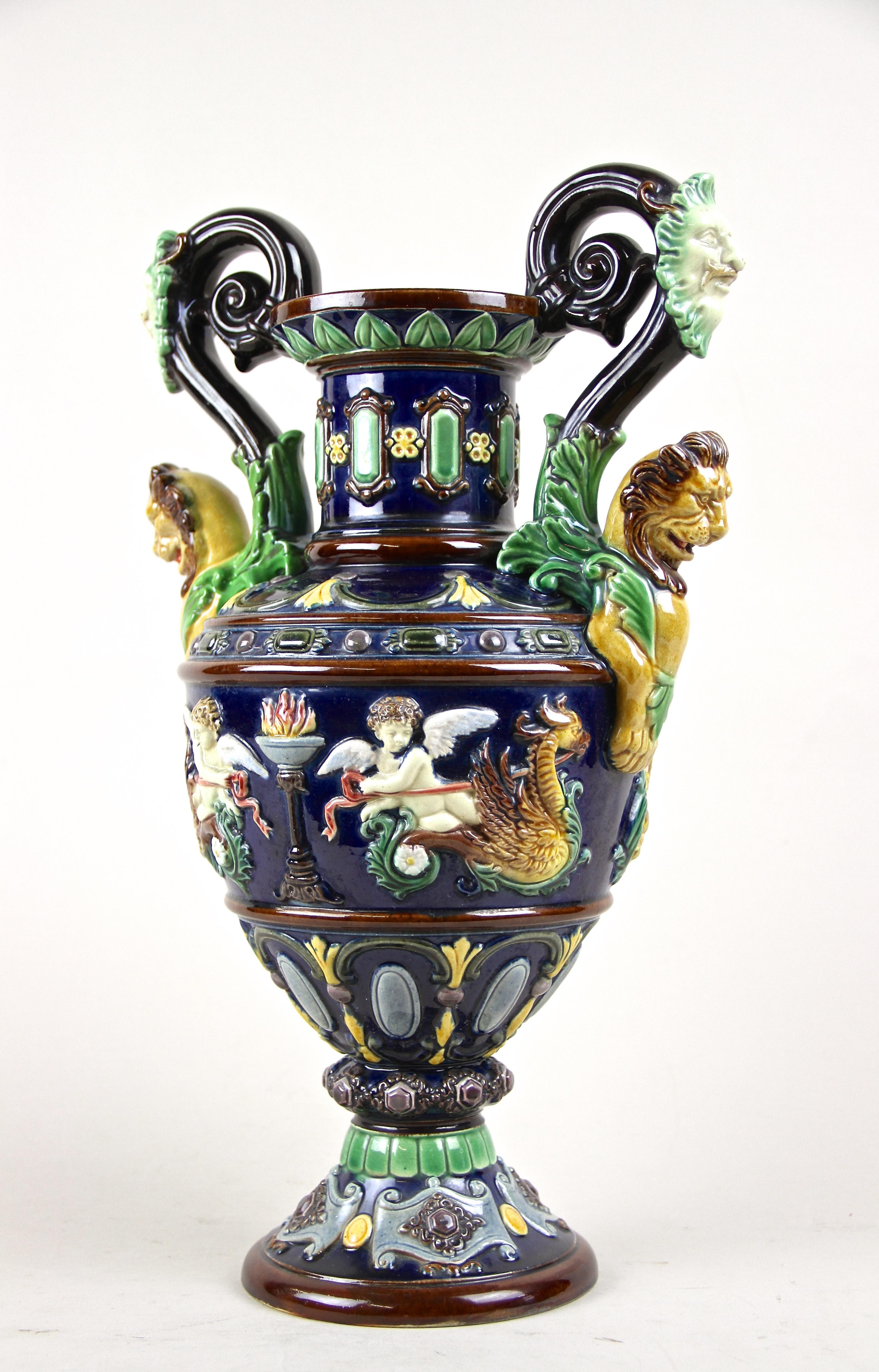 Majolica Amphora Vase by Johann Maresch, Bohemia, circa 1870 1