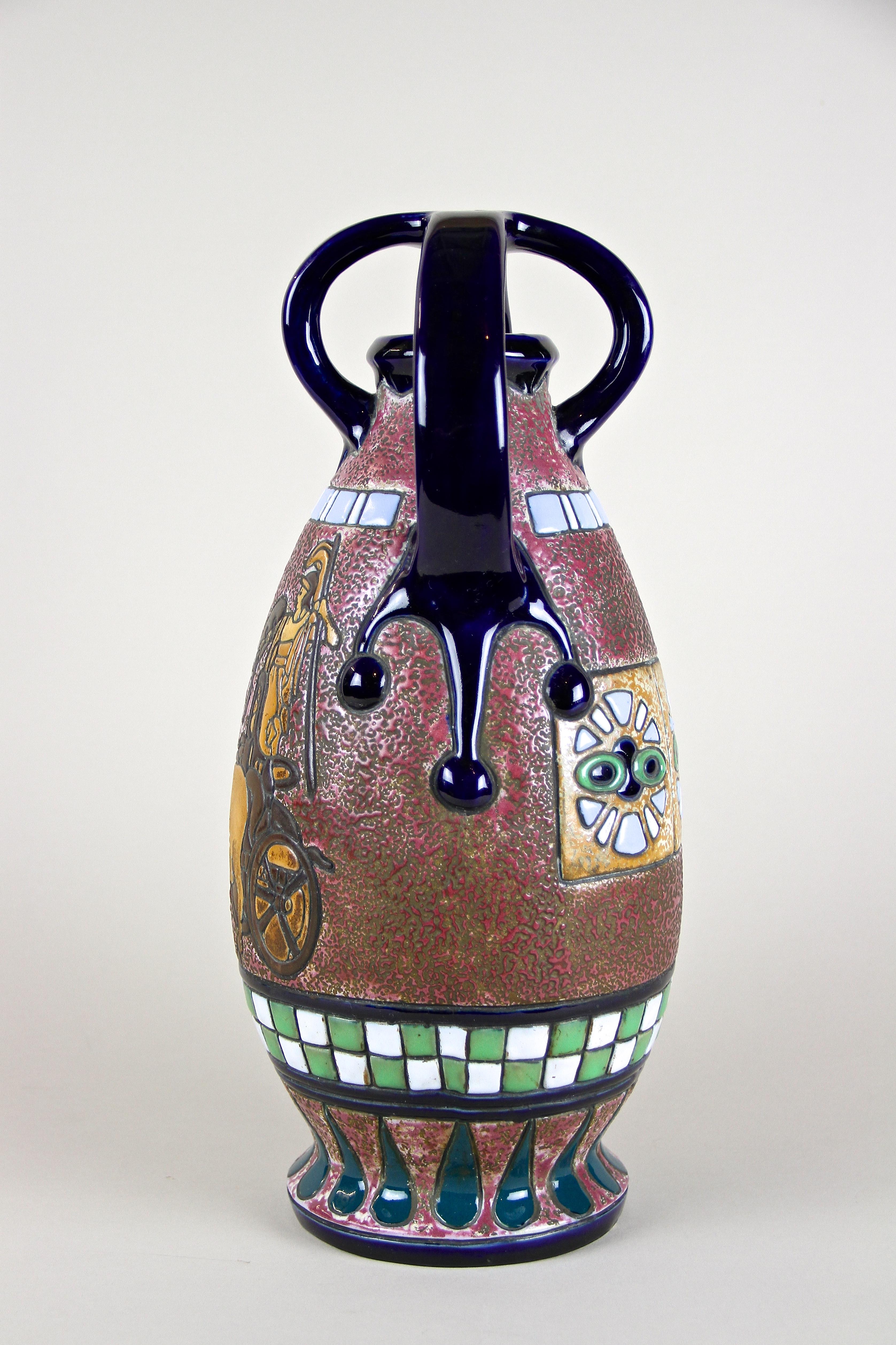 Majolica Amphora Vase Enamel Painted by Amphora CZ, Art Deco Period, circa 1920 4