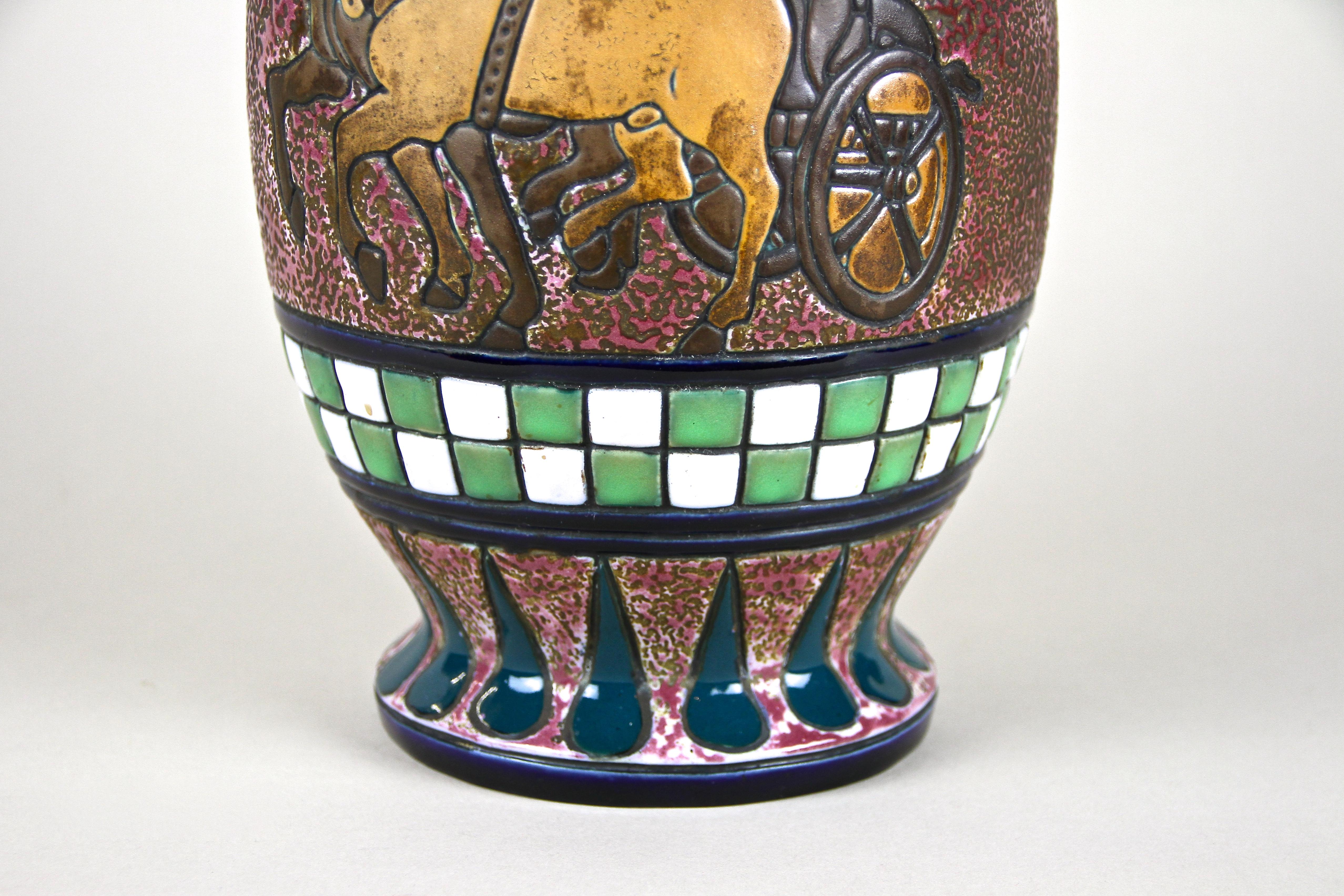 Czech Majolica Amphora Vase Enamel Painted by Amphora CZ, Art Deco Period, circa 1920