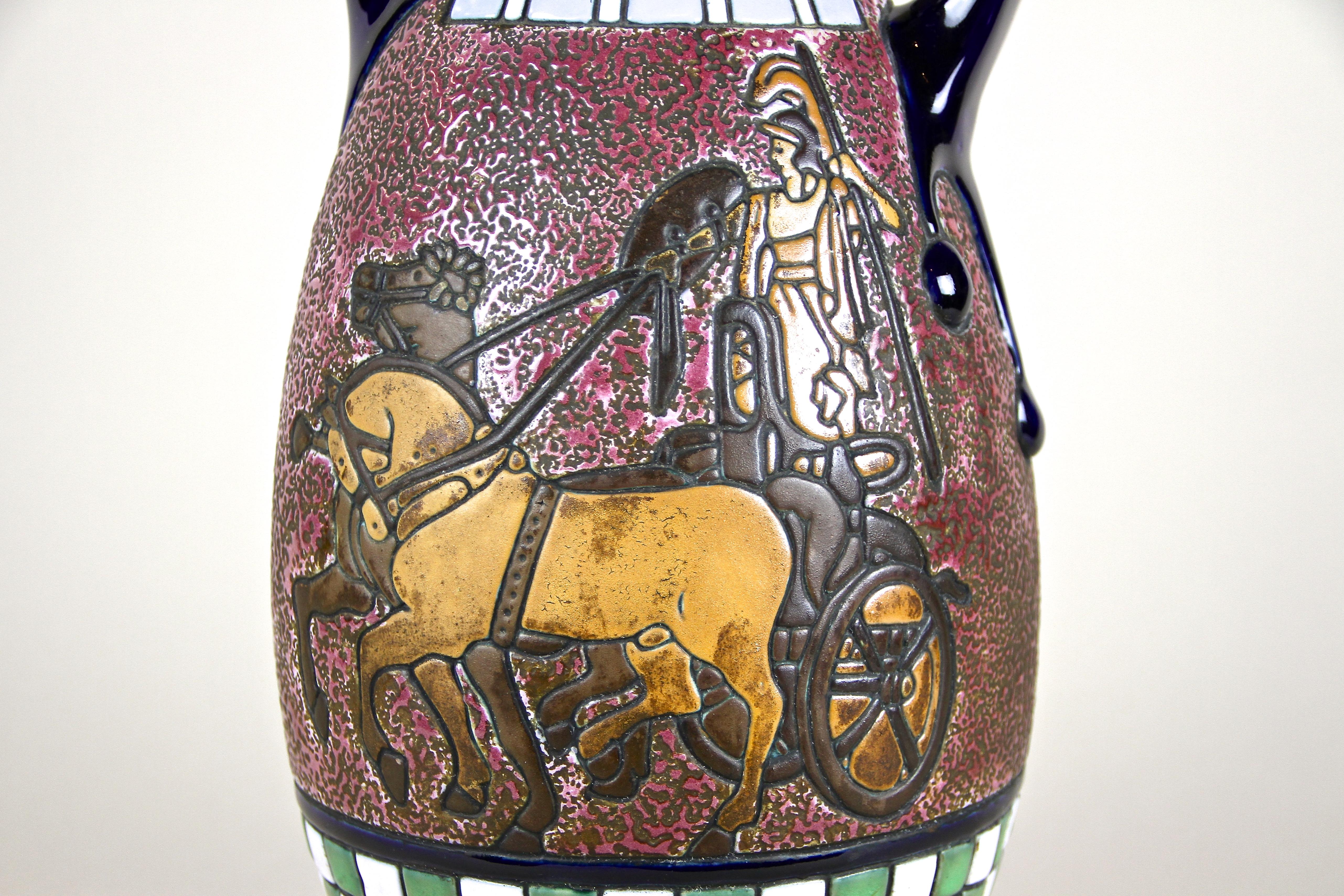 Glazed Majolica Amphora Vase Enamel Painted by Amphora CZ, Art Deco Period, circa 1920