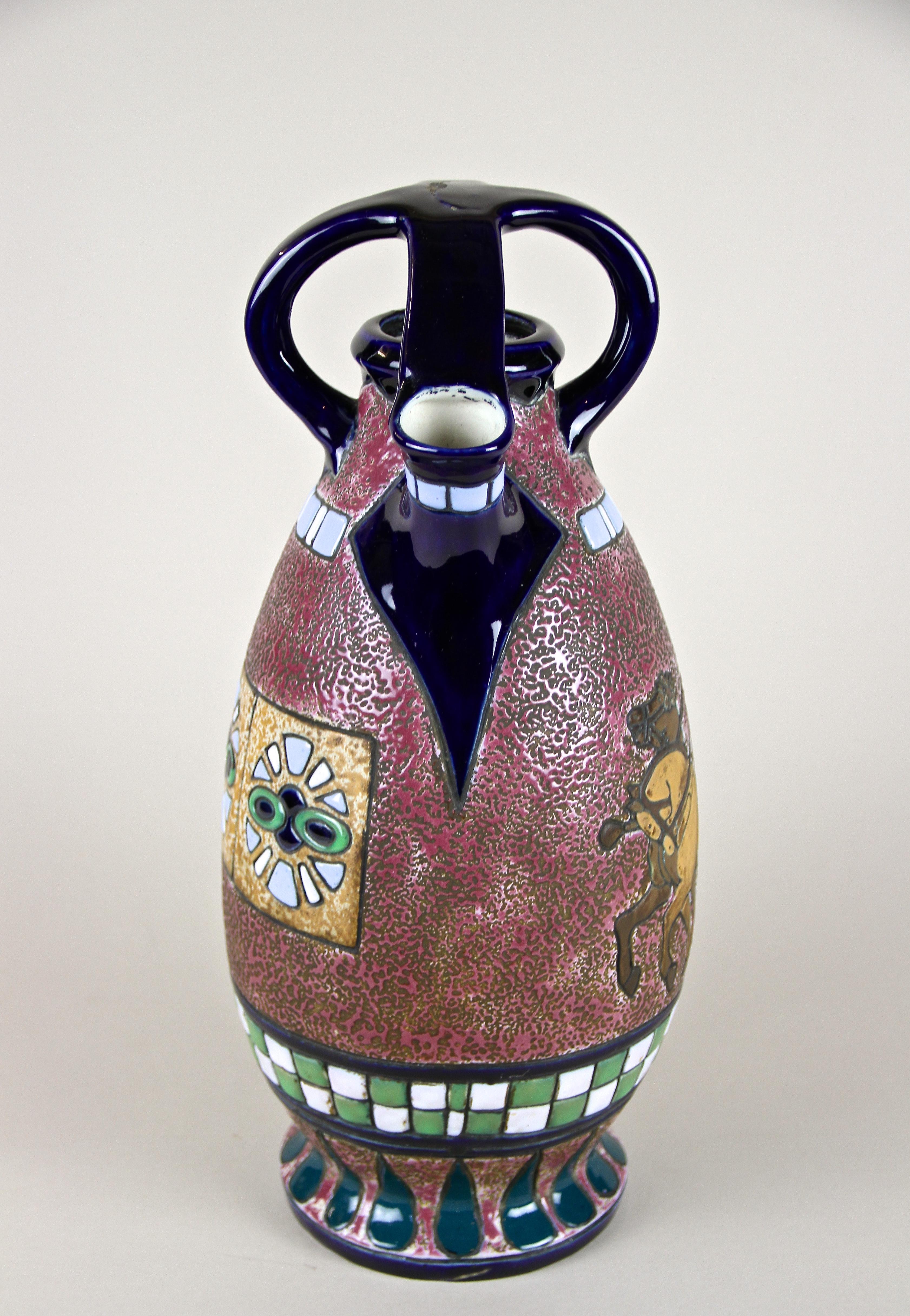 20th Century Majolica Amphora Vase Enamel Painted by Amphora CZ, Art Deco Period, circa 1920