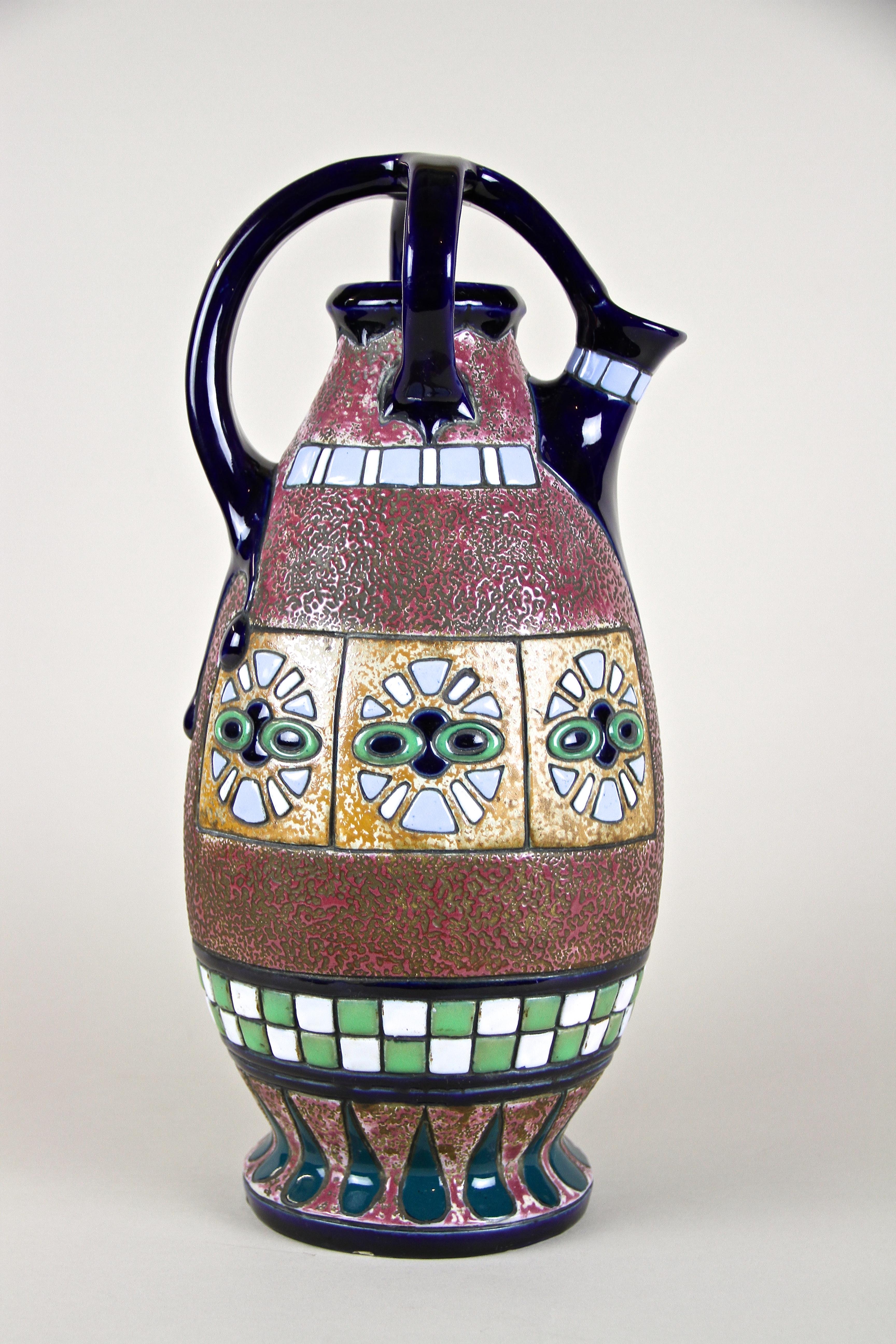 Majolica Amphora Vase Enamel Painted by Amphora CZ, Art Deco Period, circa 1920 1