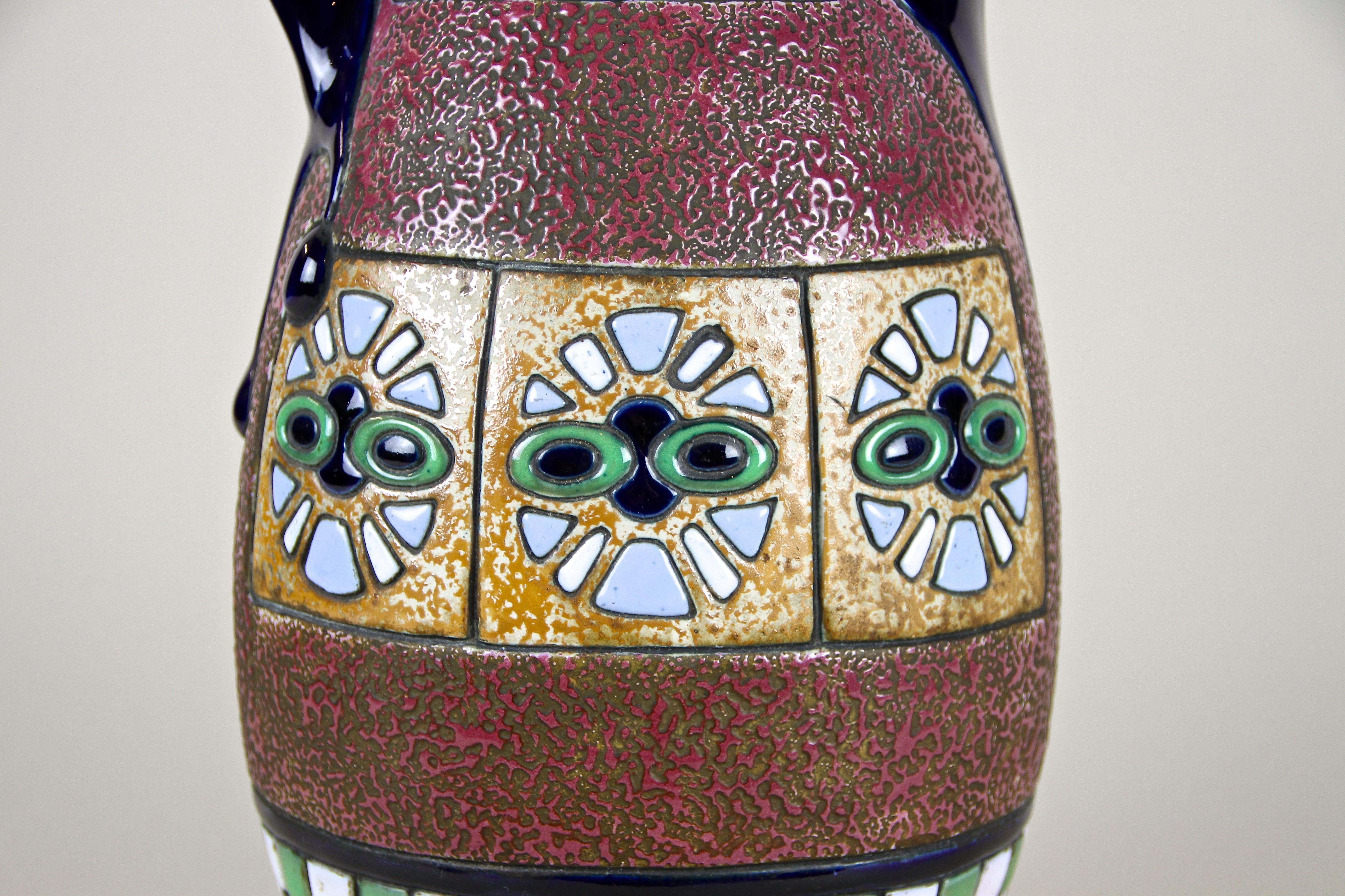 Majolica Amphora Vase Enamel Painted by Amphora CZ, Art Deco Period, circa 1920 2
