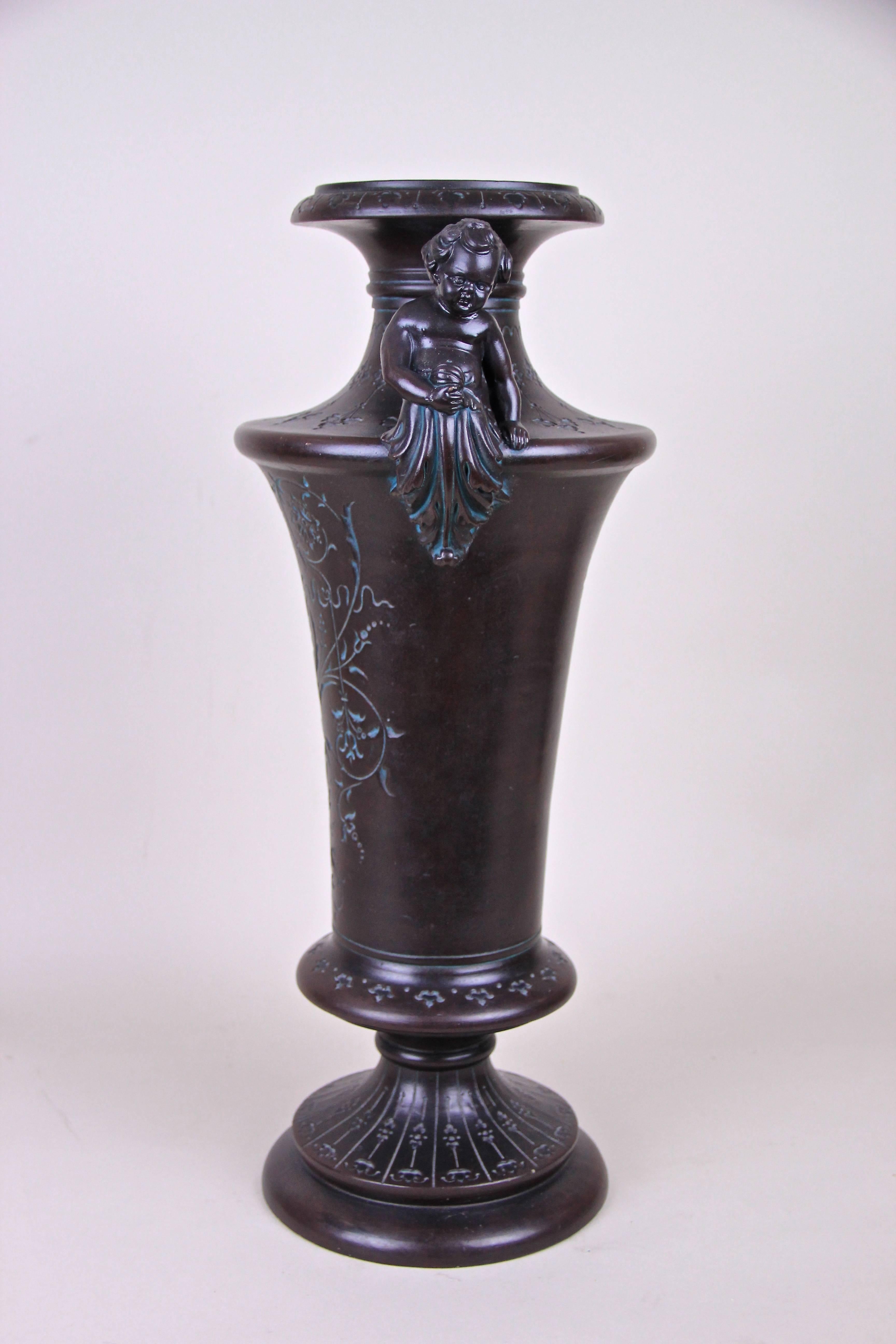 Czech Majolica Amphora Vase with Putties by B. Bloch, Bohemia, circa 1890