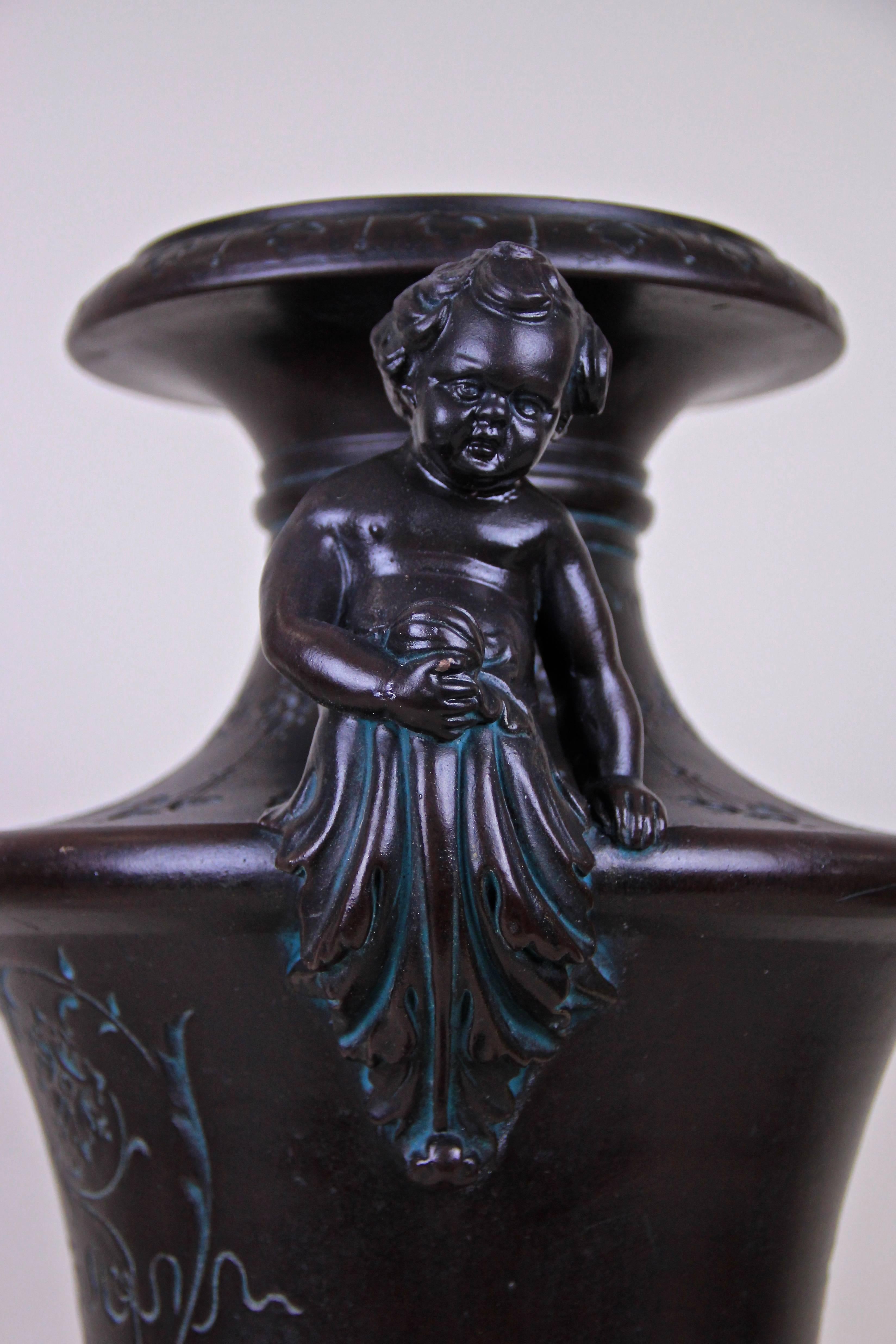 Hand-Painted Majolica Amphora Vase with Putties by B. Bloch, Bohemia, circa 1890