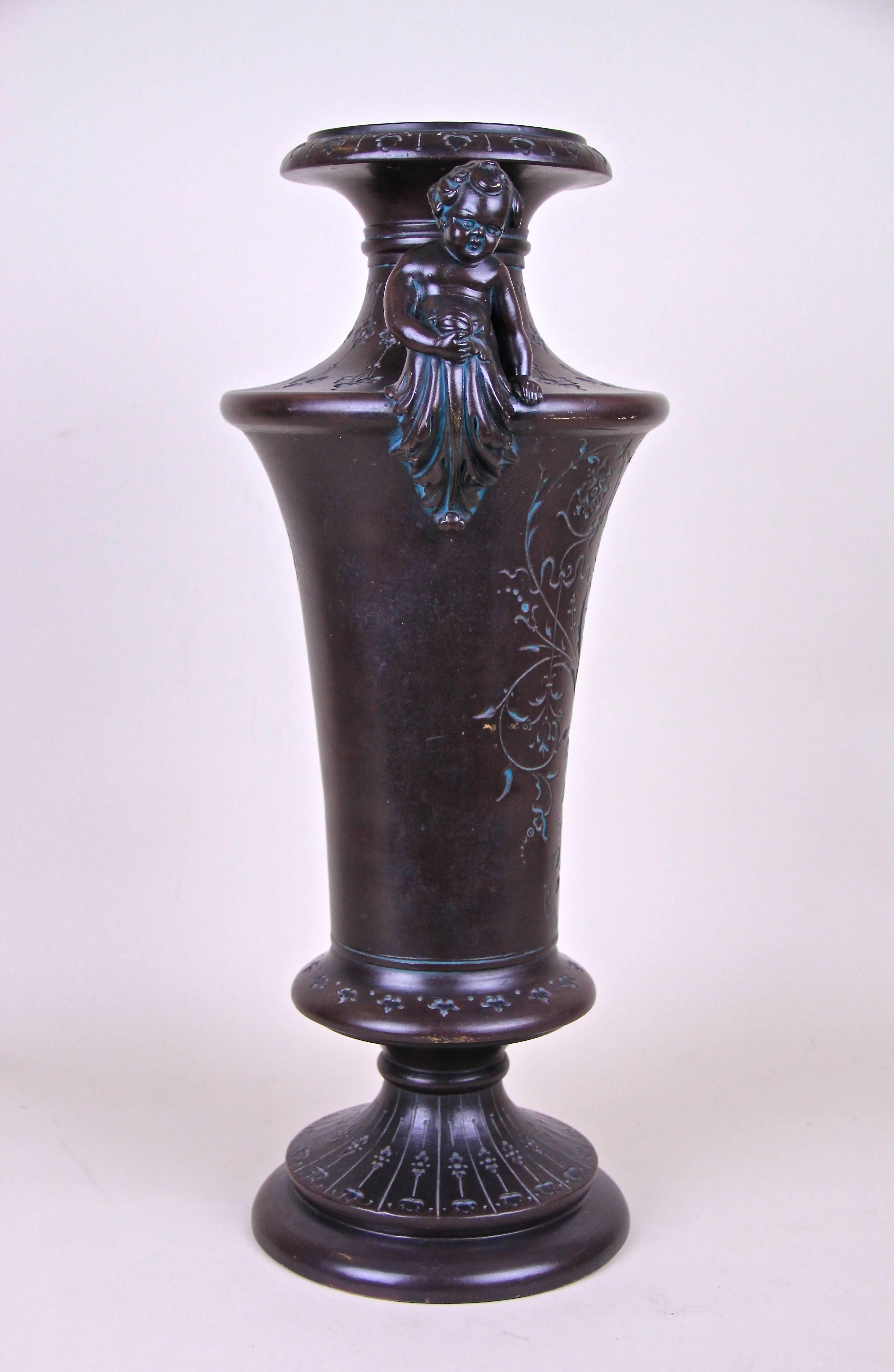 19th Century Majolica Amphora Vase with Putties by B. Bloch, Bohemia, circa 1890