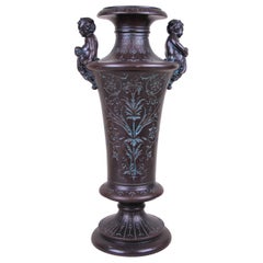 Majolica Amphora Vase with Putties by B. Bloch, Bohemia, circa 1890
