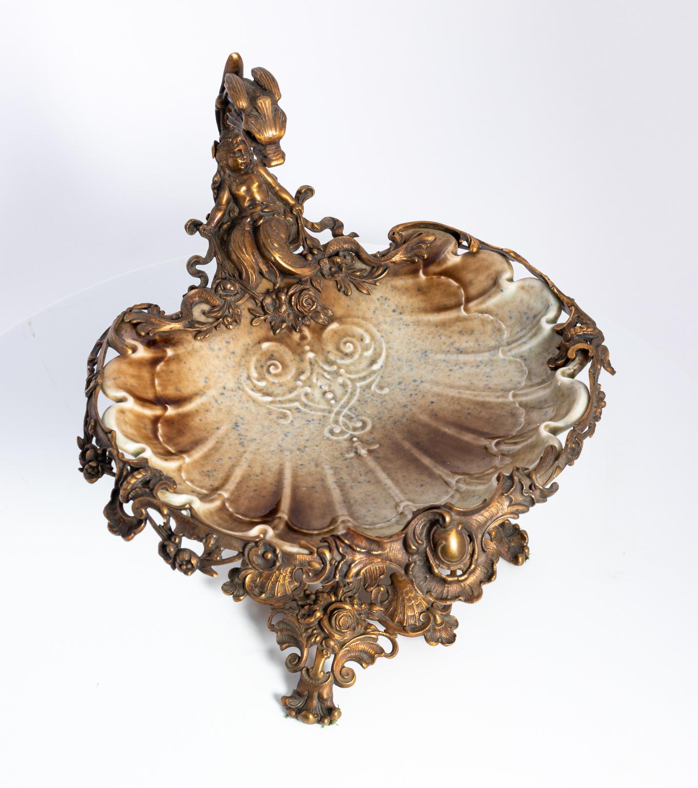 Majolica and Bronze Vintage Shell for Tazza Centerpiece 6