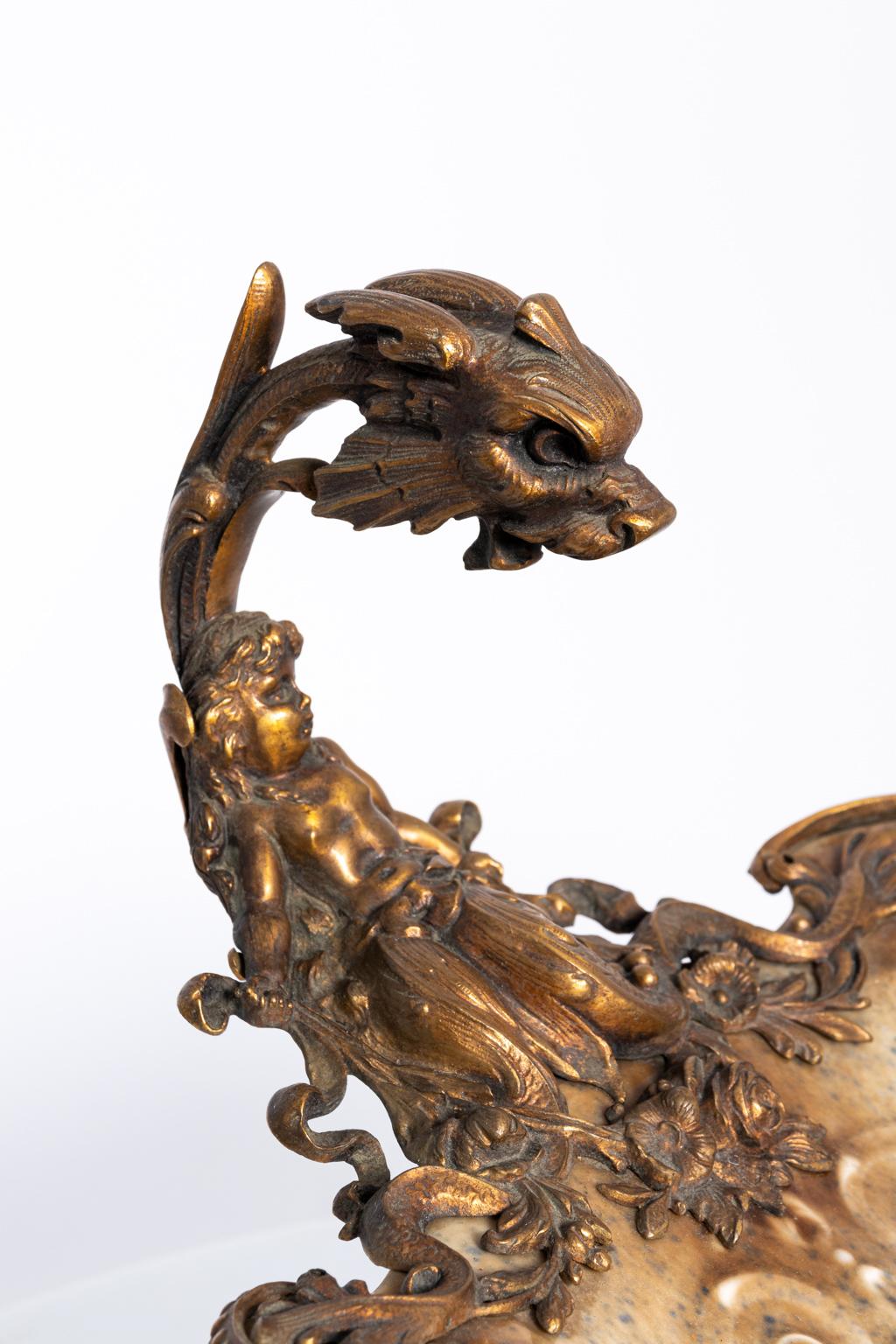 Majolica and Bronze Vintage Shell for Tazza Centerpiece 7