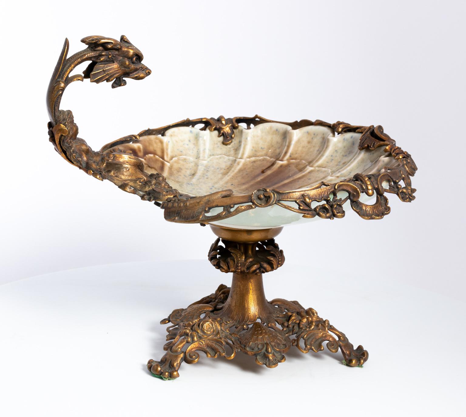 20th Century Majolica and Bronze Vintage Shell for Tazza Centerpiece