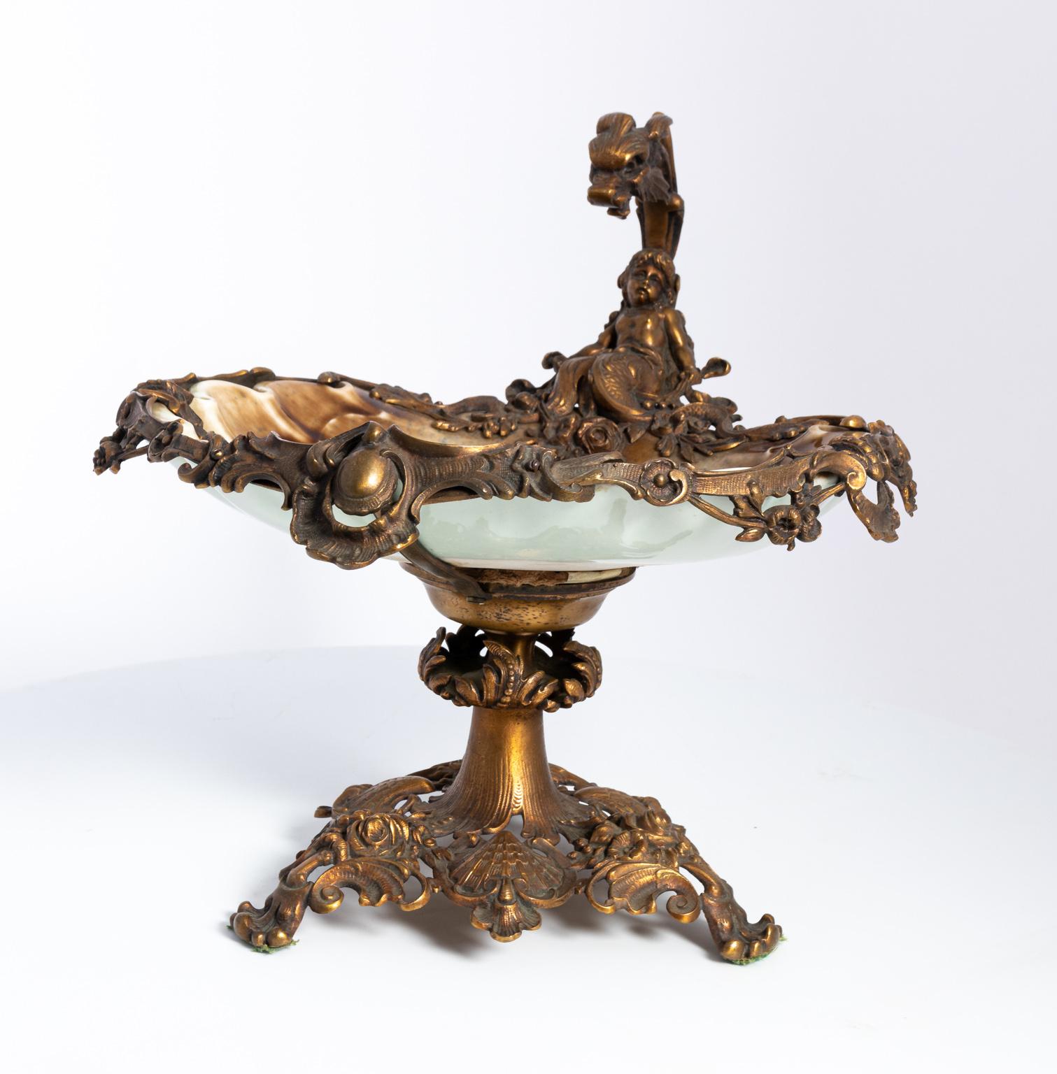 Majolica and Bronze Vintage Shell for Tazza Centerpiece 2
