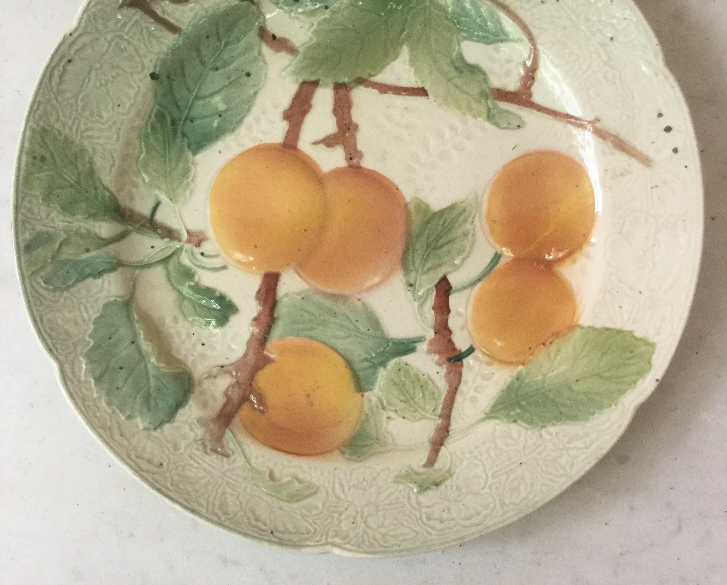 French Majolica Apricots Plate Keller & Guerin Saint Clement