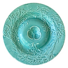 Majolica Aqua Seaweeds Plate Gien, circa 1880