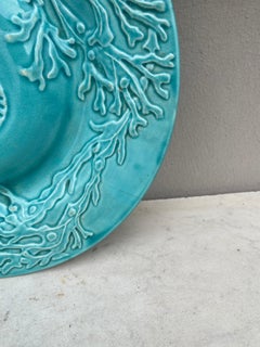 Majolica Aqua Seaweeds Plate Gien, Circa 1890
