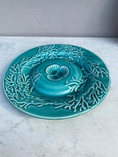 Majolica Aqua Seaweeds Plate Gien, Circa 1890