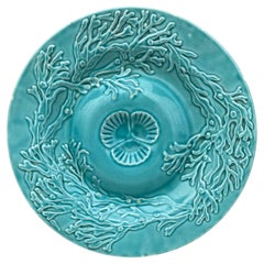 Majolica Aqua Seaweeds Plate Gien, circa 1890