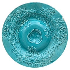 Majolica Aqua Seaweeds Plate Gien, Circa 1890