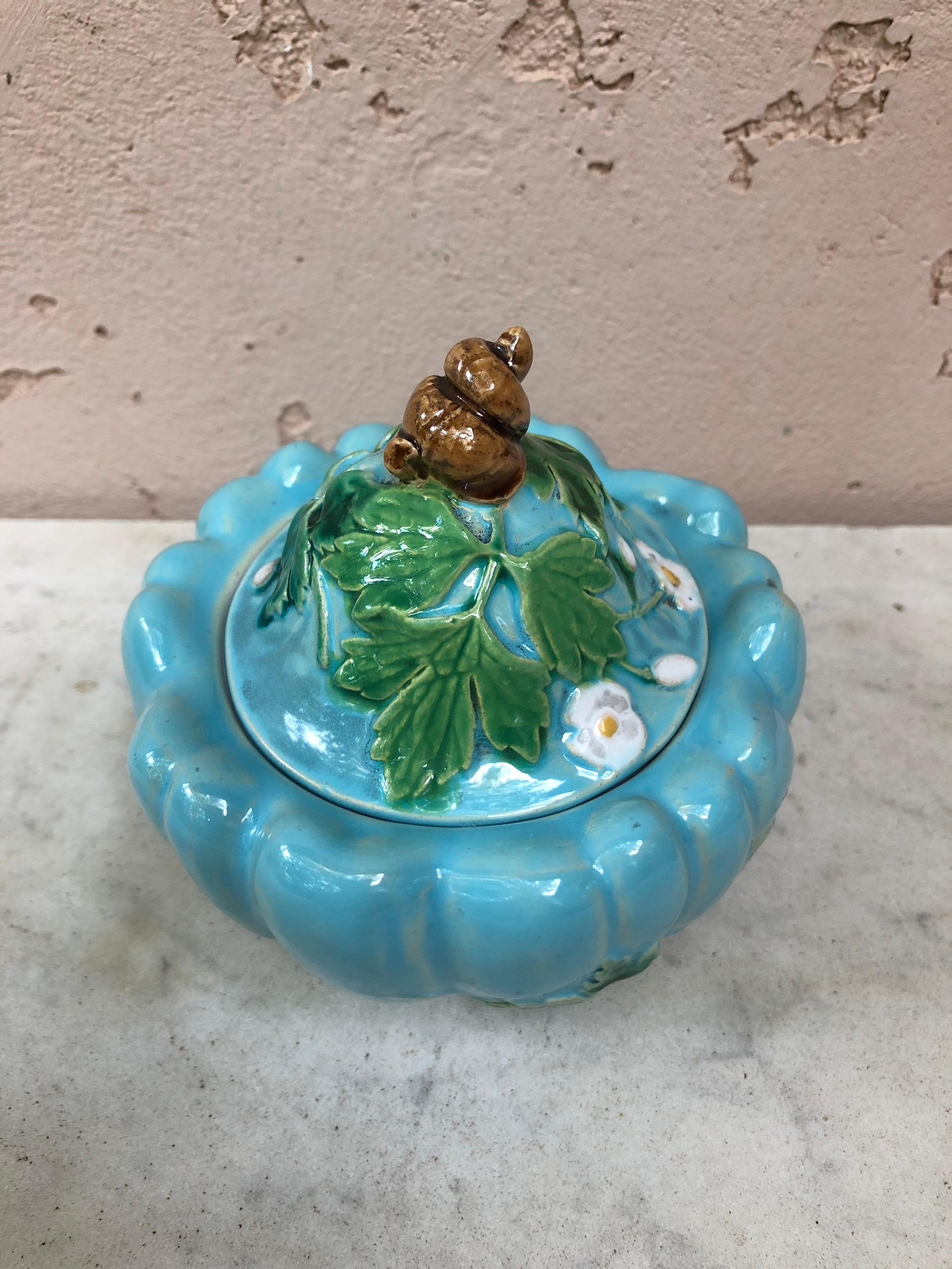 Victorian Majolica Aqua Sugar Bowl Minton, Circa 1875