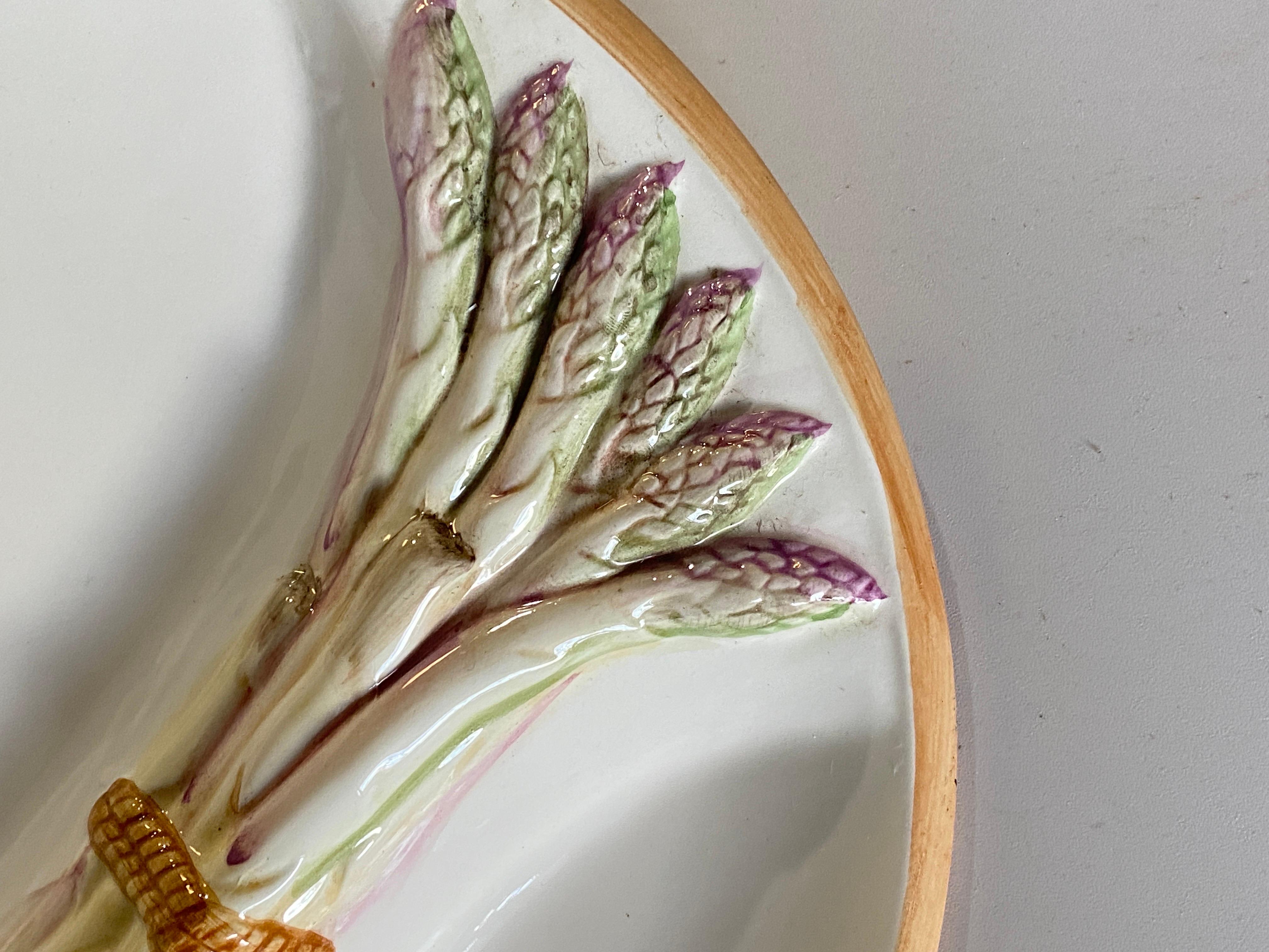 Ceramic Majolica Arparagus Plates, Early 20th Century, Purple and Green Color, Set of 6 For Sale
