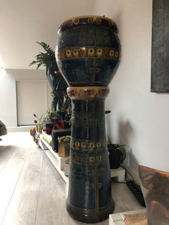 Majolica Art Nouveau Jardinière on a Pedestal