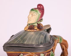 Majolika-Kunstkeramik, Jester-Krug aus Zinn mit Zinnbeschlägen, 1870