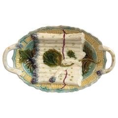 Majolica Asparagus and Artichoke Server Platter Salins, circa 1890