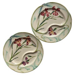 Majolica asparagus Art Nouveau plates Longchamp
