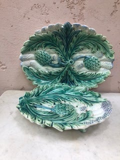 Majolica Asparagus & Artichoke Server Fives Lille, circa 1890