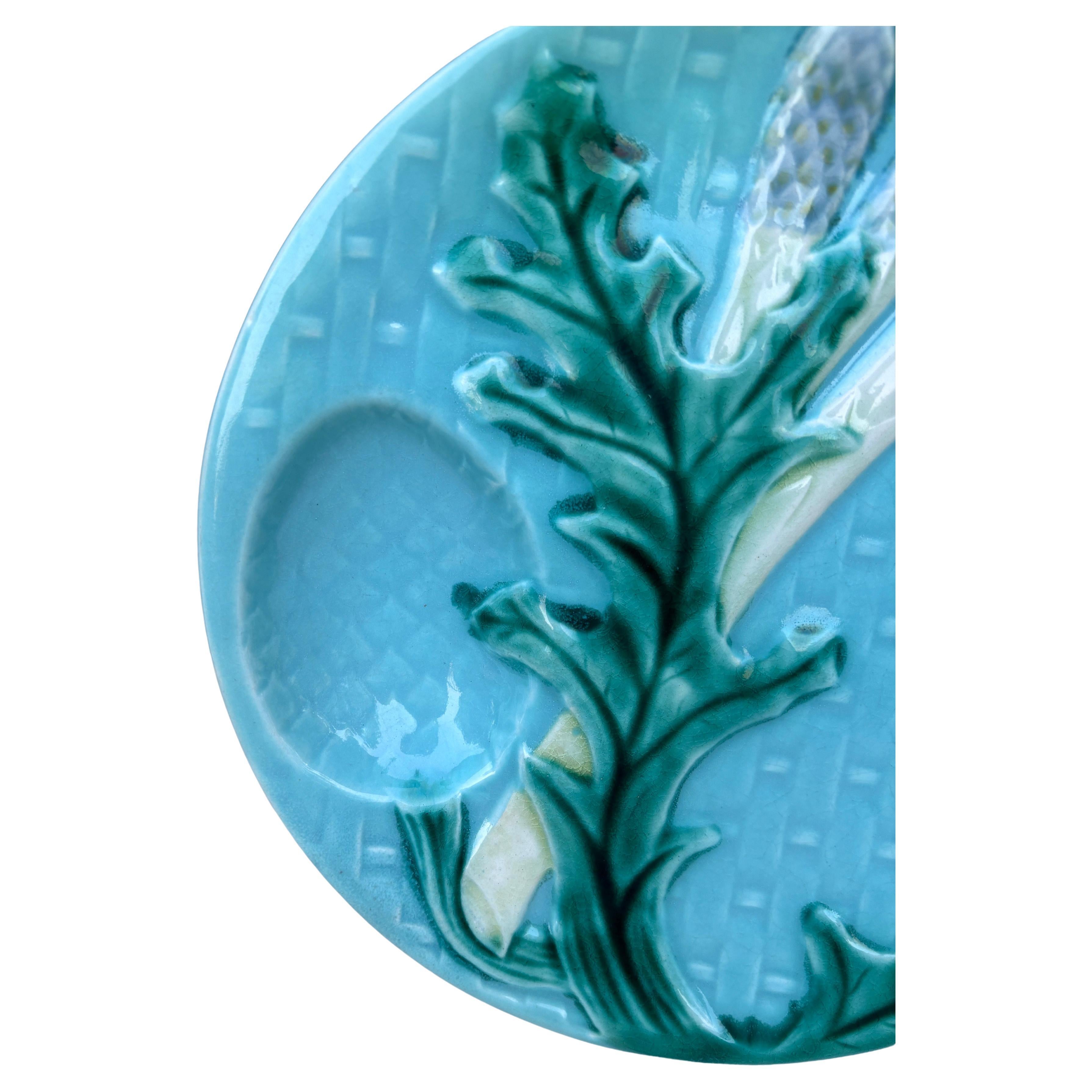 Francese Piatto di asparagi in maiolica Clairefontaine, 1880 circa in vendita