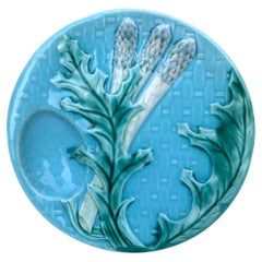 Piatto di asparagi in maiolica Clairefontaine, 1880 circa