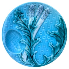 Piatto di asparagi in maiolica Clairefontaine, 1880 circa
