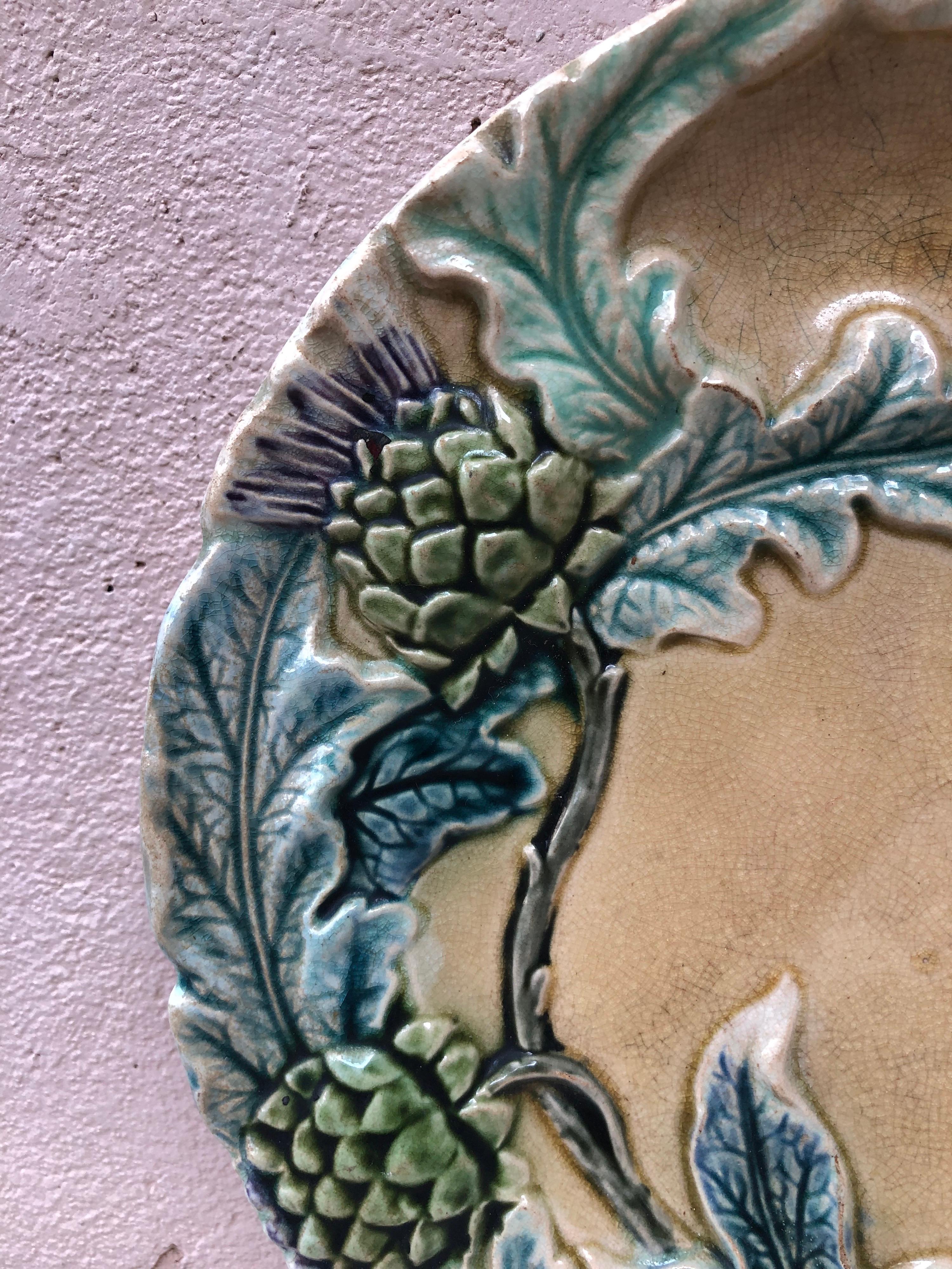 Majolica asparagus plate attributed to Fives Lille, circa 1890.
 