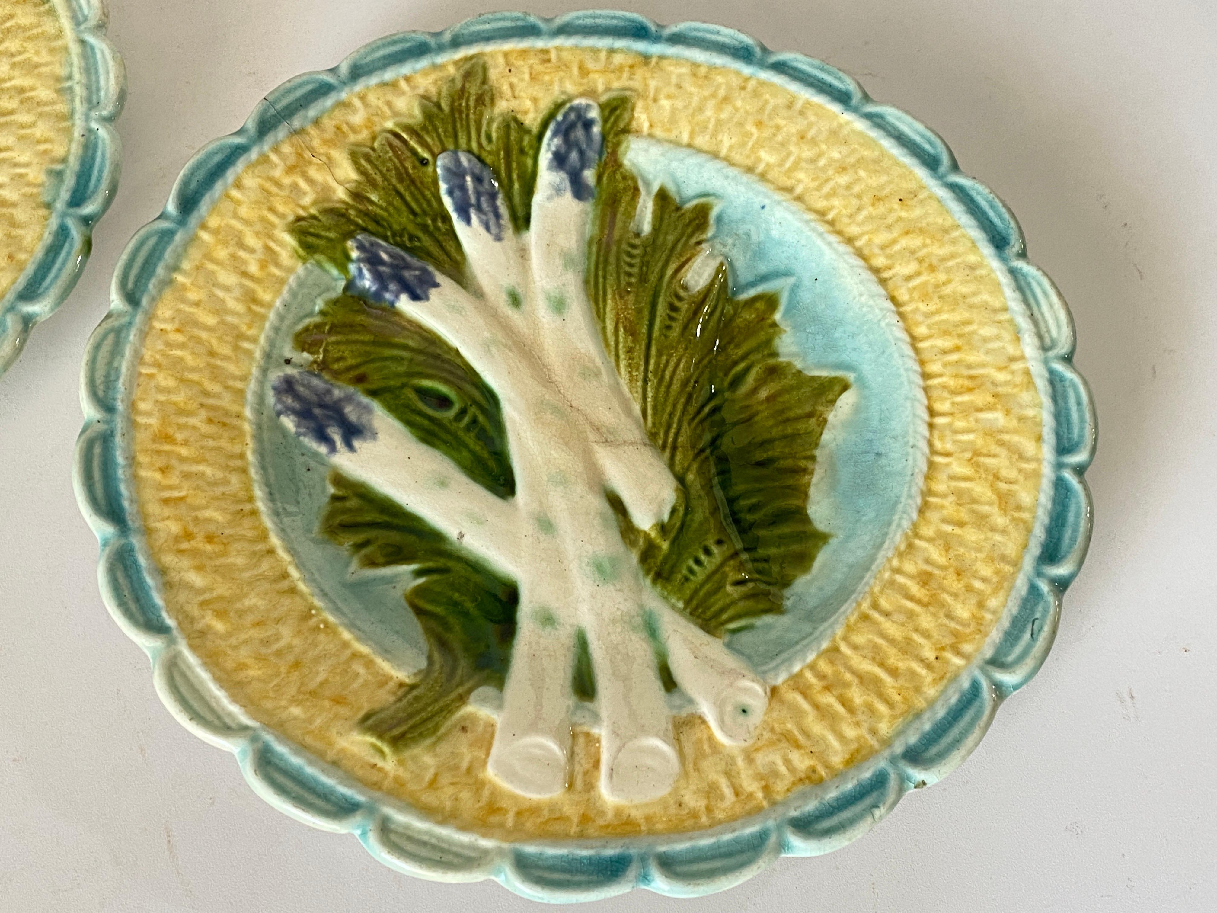 They are two Majolica ceramics, for the service of Asparagus. They were made in France Circa 1880 Their colors are white, green and blue.
They are serving dishes.


