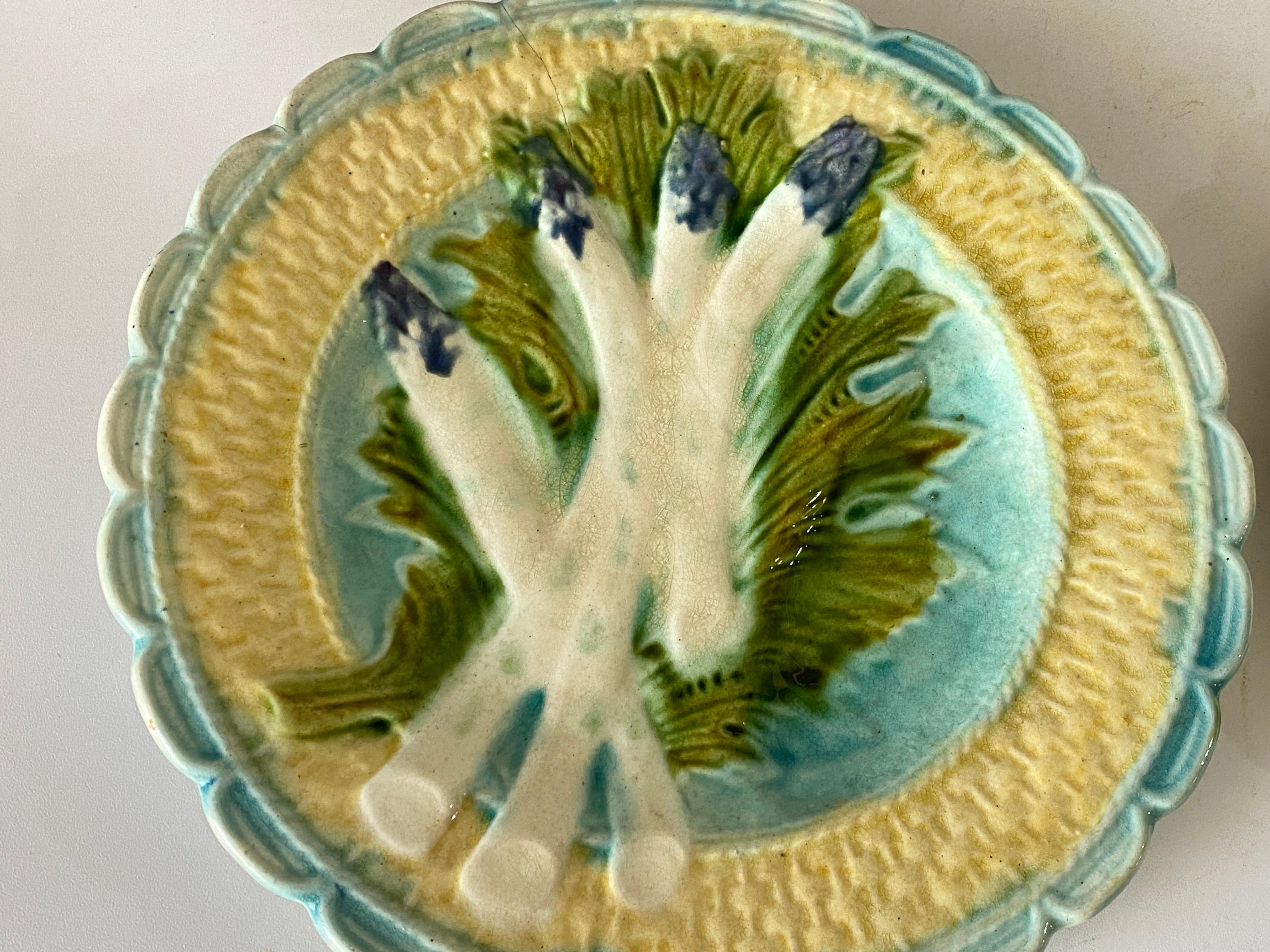 19th Century Majolica Asparagus Plate Salins, circa 1880 Set of 2 For Sale