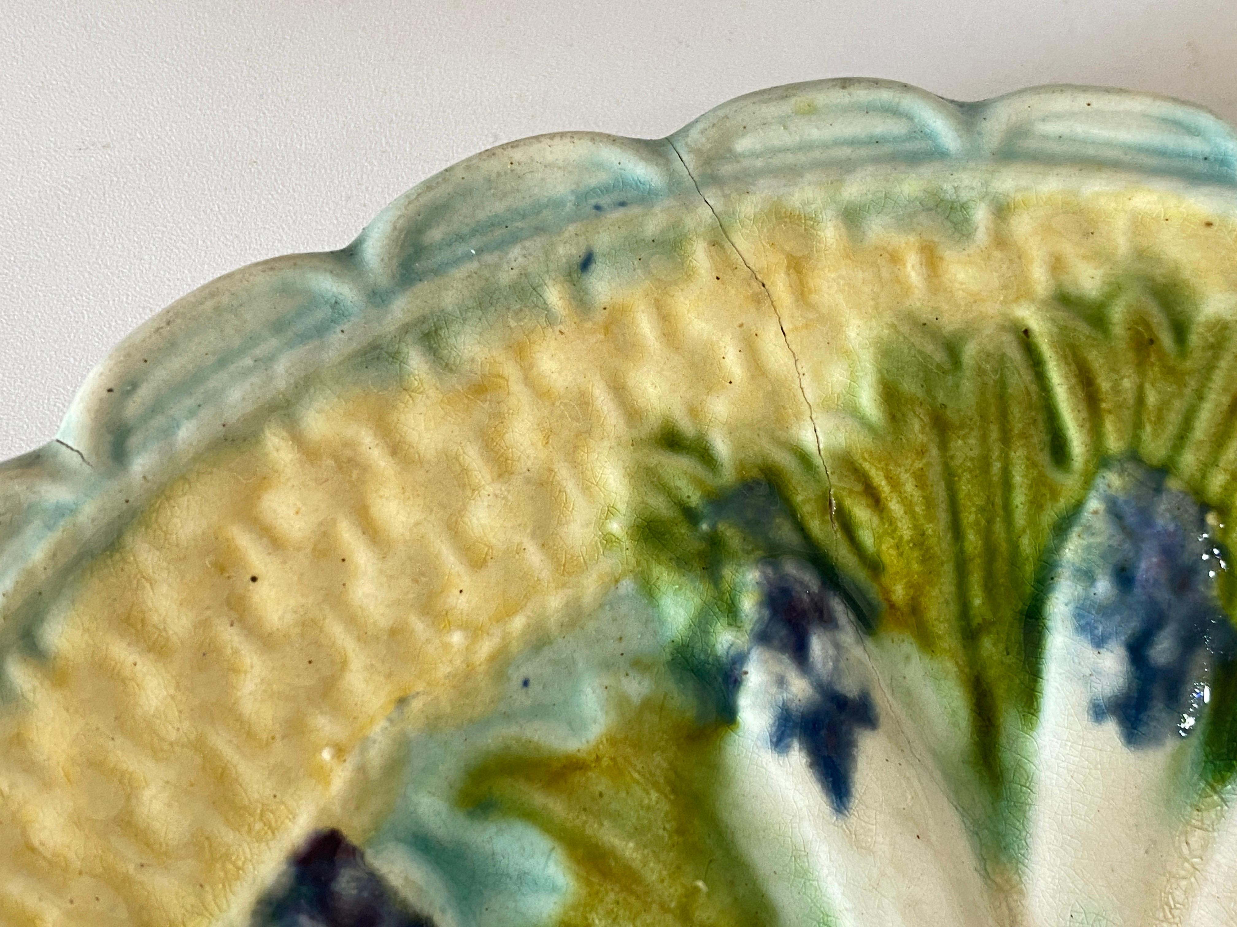 Ceramic Majolica Asparagus Plate Salins, circa 1880 Set of 2 For Sale