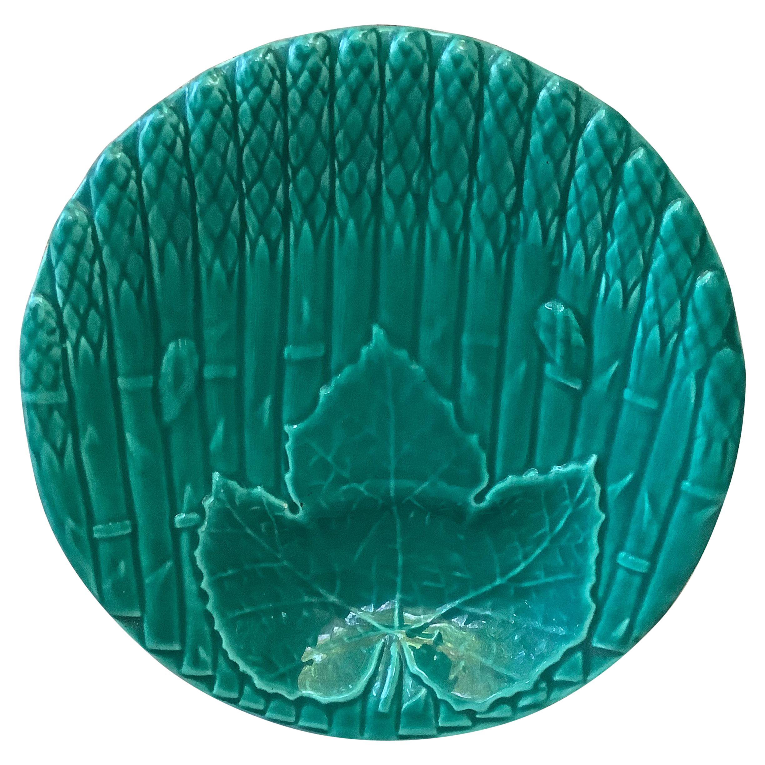 Majolica Asparagus Plate with Leaf Saint Amand, circa 1930