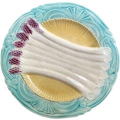 Majolica Asparagus Plates Art Nouveau Style Set of 4 Manufactured by Orchies