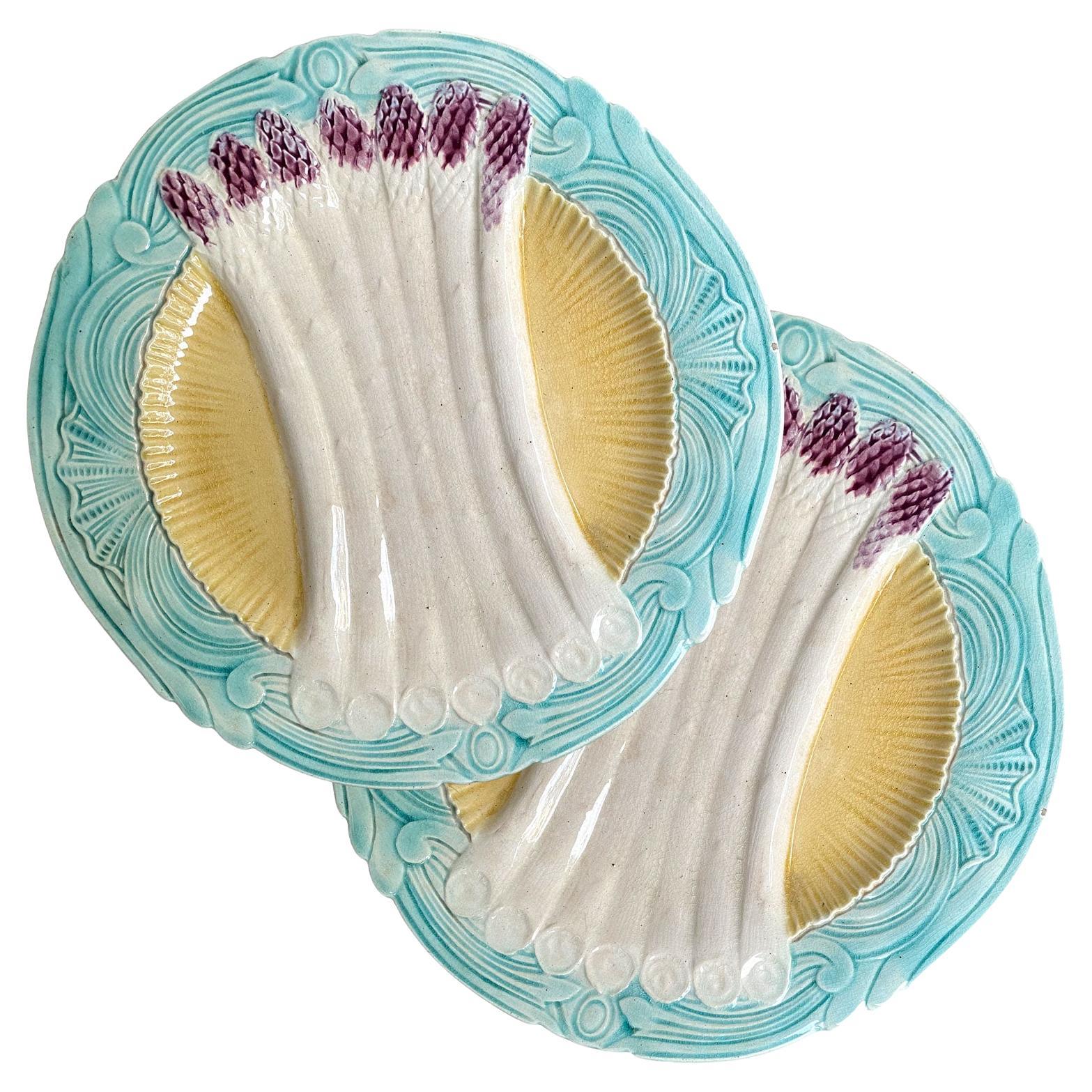 Majolica Asparagus Plates Art Nouveau Style Set of 4 Manufactured by Orchies