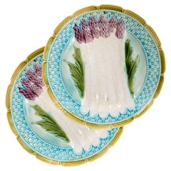 Majolica Asparagus Plates Wicker Style Set of 4 Manufactured by Orchies France