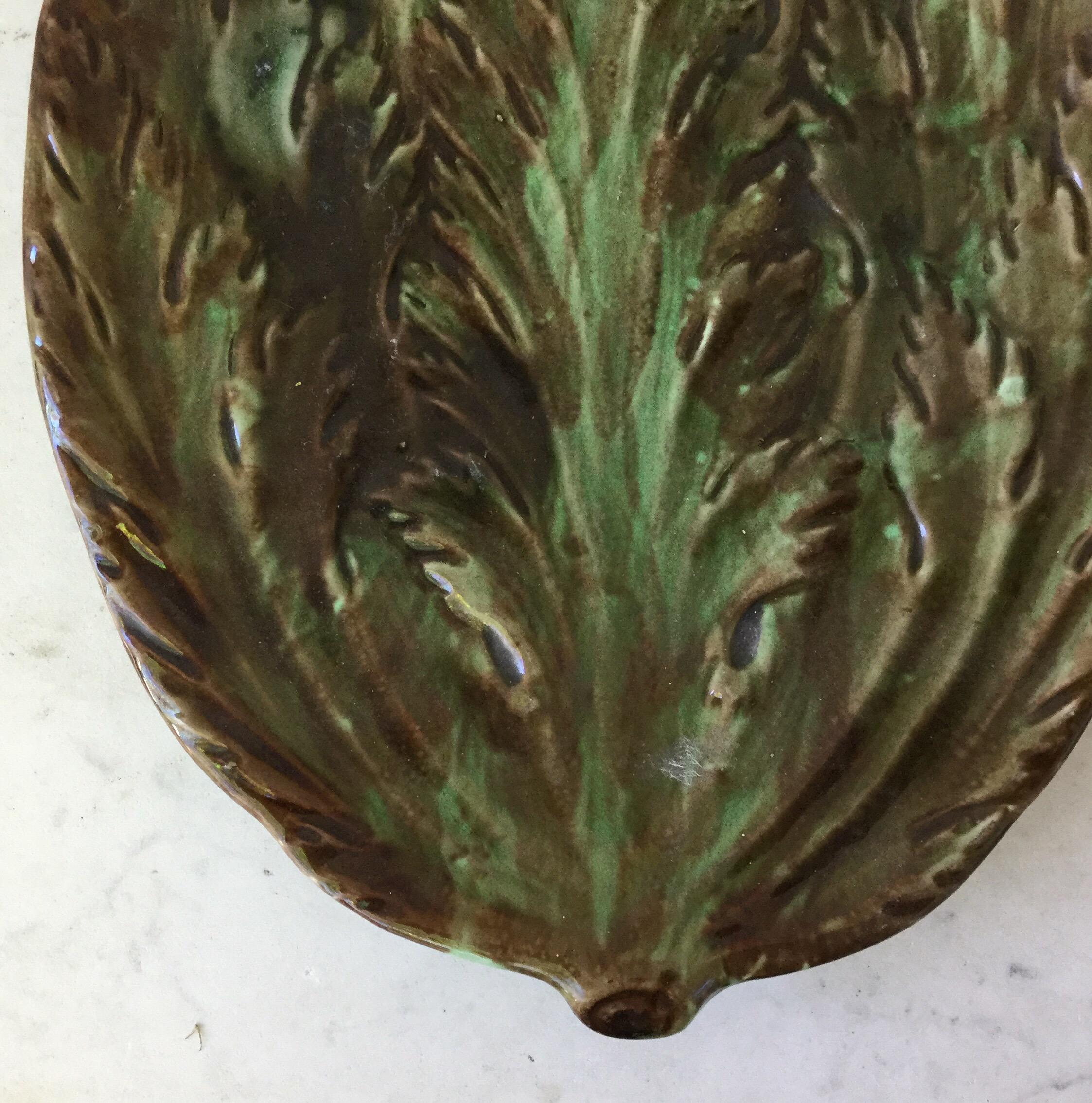 English Majolica asparagus platter, circa 1890. No maker's mark.