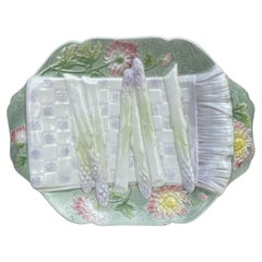 Plato de espárragos de mayólica Keller & Guerin Saint Clement, circa 1900