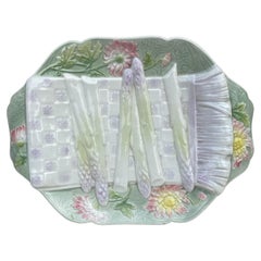 Antique Majolica Asparagus Platter Keller & Guerin Saint Clement, circa 1900