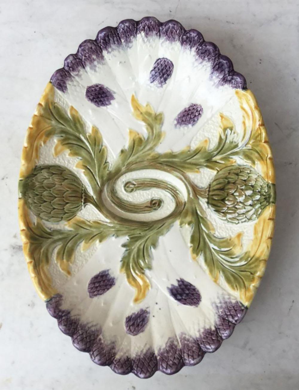 Country Majolica Asparagus Platter Orchies, circa 1880 For Sale